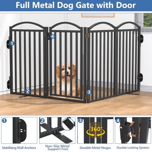 Malier Metal Freestanding Dog Gates, Outdoor Indoor Dog Fences, Extra Wide - Image 4