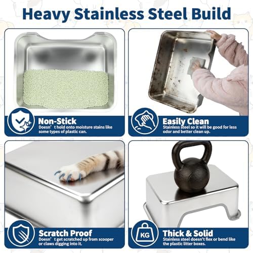 FHTONGE Low Entry Thickened Stainless Steel Cat Litter Box - Image 7