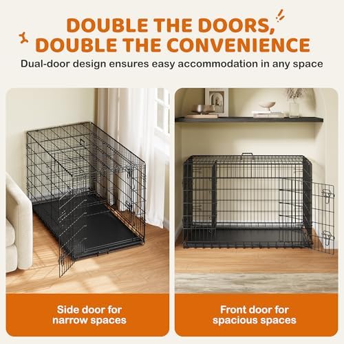 Yaheetech 48inch Double Door Dog Crate w/Divider, Collapsible Metal Kennel - Image 3
