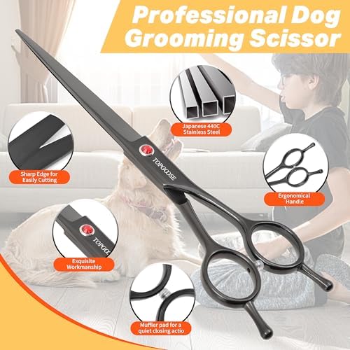 7.5'' Dog Straight Scissors for Grooming 440C Stainless Steel Professional Pet - Image 3