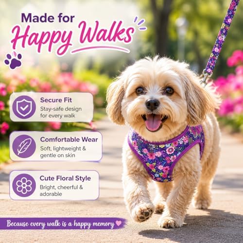 Step in Dog Harness Leash Set- All Weather Reflective No-Pull Floral Pattern - Image 5