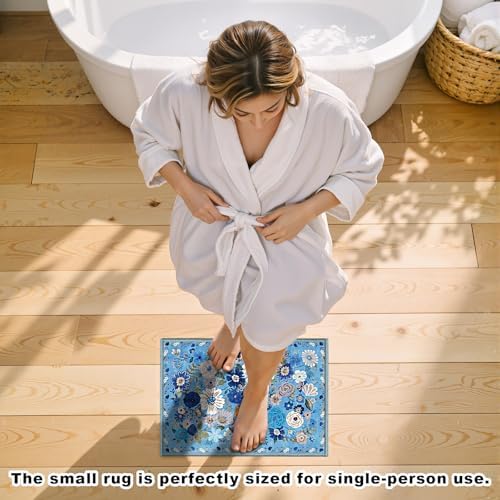 24x17 Inch Door Mat Indoor Entrance, Floral Area Rug Non Slip Blue - Image 2