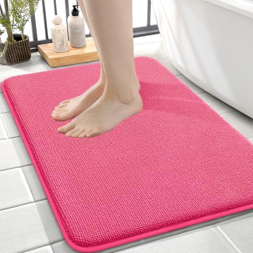 OLANLY Memory Foam Small Bathroom Rugs 24x16, Absorbent Bath Mat, Hot Pink by OLANLY