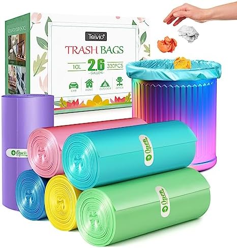Teivio Small Colorful Clear Trash Bags 2.6 Gallon 330 Count Unscented by Teivio