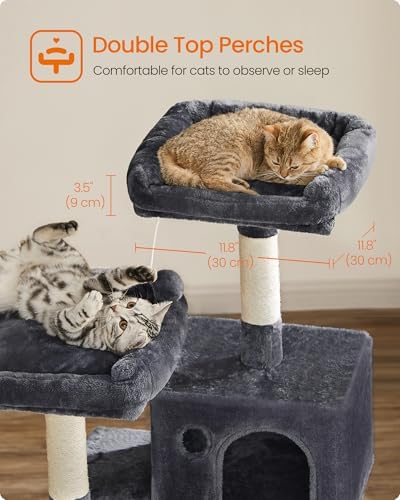 Feandrea Cat Tree, 55.8-Inch Large Cat Tower, Smoky Gray - Image 4