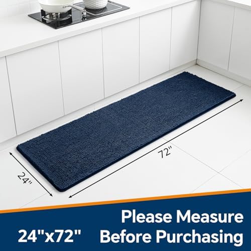 Chenille Bathroom Runner Rug 24"x72" Navy Blue, Plush Bath Mat - Image 2