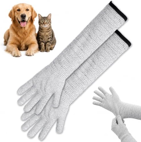 Extra Long Cat Grooming Arm Sleeves Cat Gloves Bite Proof by Unknown