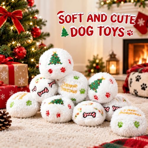 Syhood 60 Pcs Christmas Squeaky Snowball Dog Toys Small Plush Dog Chew Toys - Image 2