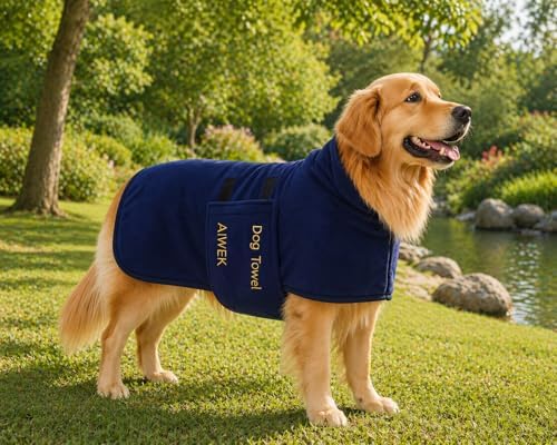Dog Bathrobe Microfiber, Quick Dry Absorbent Adjustable Wrap Blue XXL by AIWEKDOGBLANKETS