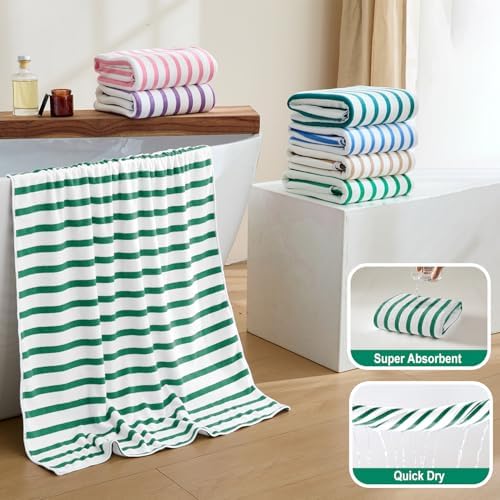 JML Microfiber Beach Towels, 4 Pack, Cabana Stripe Green - Image 4