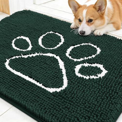 OLANLY Dog Door Mat for Muddy Paws 30x20, Paw Print Design Chenille Mud Mat by OLANLY