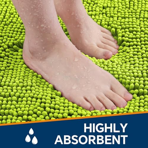 Chenille Bathroom Rug 40"x60" Lime Green, Large Plush Bath Mat - Image 4