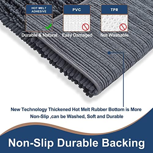 Luxury Chenille Charcoal Grey Bathroom Rugs Sets 2 Piece, Thickened Hot Melt - Image 2