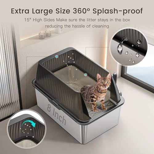 Tripamin 15” Stainless Steel Cat Litter Box Enclosure, XXL Stainless Steel High - Image 2