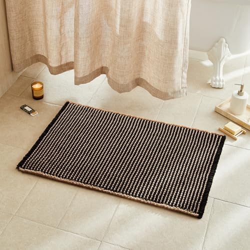 TYUU Waffle Bath Mat, Boho Bathroom Rugs Non Slip, 36x24 Khaki & Black by TYUU