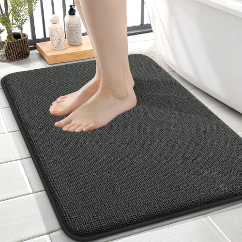 OLANLY Memory Foam Small Bathroom Rugs 24x16, Absorbent Bath Mat, Dark Grey by OLANLY