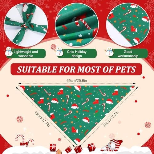 Preboun 100 Pcs Christmas Dog Bandanas Bulk, Red and Green Santa Snowmen - Image 3