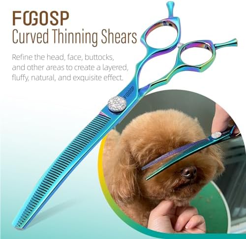 45°Curved Dog Grooming Scissors Curved Thinning Shears 2PCS Combo - Image 4