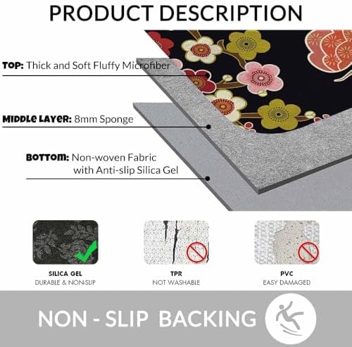 Japanese Crane Bath Mats for Bathroom Asian Oriental Heron Bird Floral Branch - Image 6