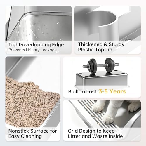 High-Sided Stainless Steel XL Cat Litter Box - Image 5