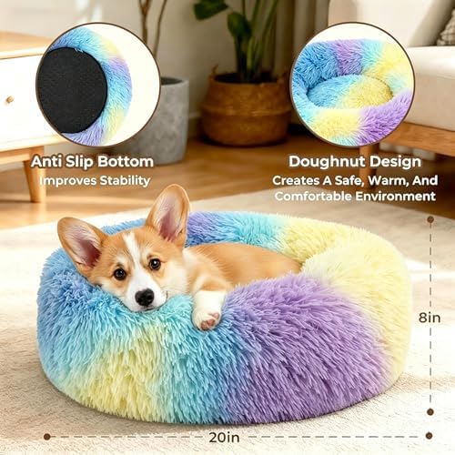 Calming Donut Dog and Cat Bed for Indoor Cats, Anti-Anxiety Round Fluffy Soft - Image 3