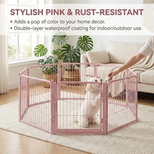 24" Pink Dog Playpen, 8-Panel Heavy Duty Metal Square Tube Puppy Pen - Image 4
