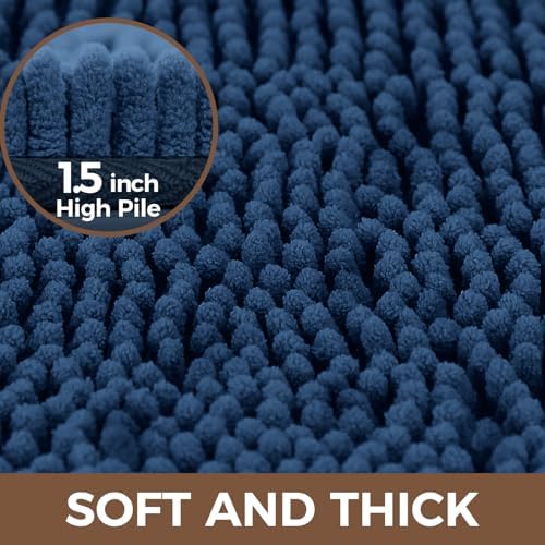 Bcoimo Bath Rug Mat Sets, 2 Piece High Absorbent Chenille Bathroom Mat Navy - Image 3