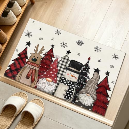 Giwawa Winter Snowman Gnome Bath Rug Xmas Tree Bathtub Mat Non Slip Absorbent - Image 2