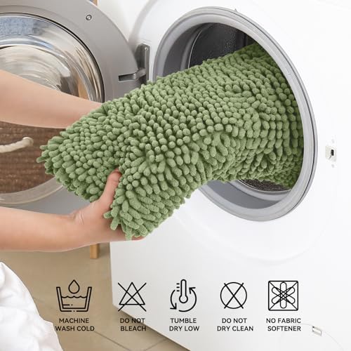 Bcoimo Bath Rug Mat, Sage Chenille High Absorbent Long Bathroom Runner Rugs - Image 6