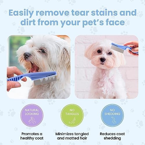 Tick & Flea Comb For Dogs, Fine Tooth Dog Face Brush For Tear Stains 2 PACK - Image 3