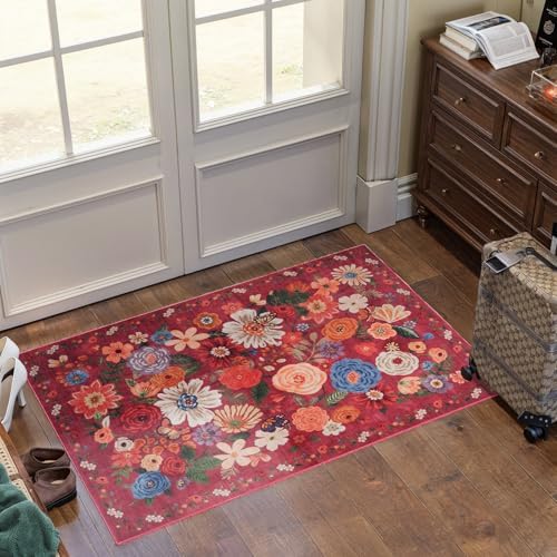 Red Washable 2x3 Entry Rug, Small Rugs - Image 5