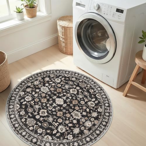 Round Rug 2ft Round Bathroom Rug Soft Low Pile Non Slip 2round Black - Image 3