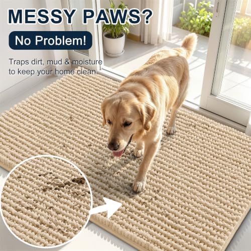 Smiry Dog Door Mat for Muddy Paws 36x24, Ultra Absorbent Chenille Doormat - Image 5