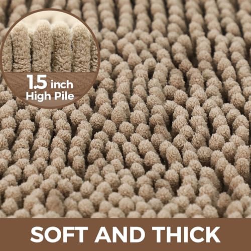 Bcoimo Bath Rugs Mat Set, 2 Piece Non Slip Chenille Latte Bathroom Mat Sets - Image 3
