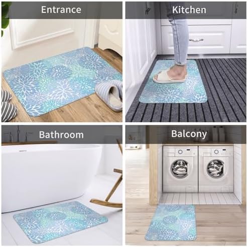 Blue Floral Bath Mat 24x16 Inch Non-Slip Soft Microfiber Bathroom Rugs Washable - Image 7