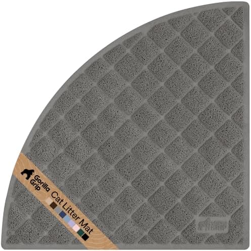GORILLA GRIP Cat Litter Box Mat, Coiled Mesh Trapping Mats, Corner Gray by GorillaGrip