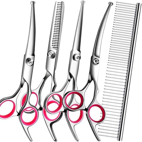 Dog Grooming Scissors Kit, Premium Stainless Steel Dog Shears by FAIGEO