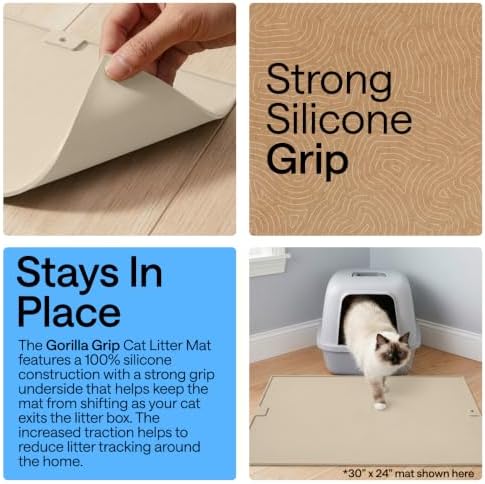 GORILLA GRIP Cat Litter Box Mat, Easy Clean Silicone Mats, 24x15 Beige - Image 3
