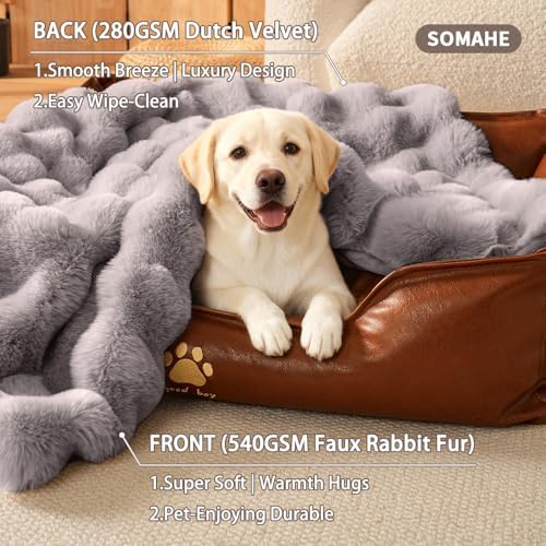 SOMAHE Dog Blanket for Couch Bed, Soft Faux Fur, Large 39x31 Dark Grey - Image 6