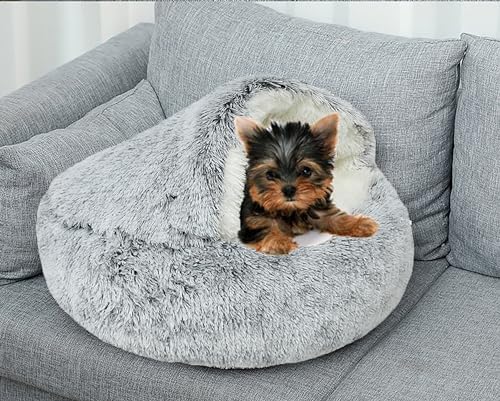 Dog Cave Bed for Small Dogs Cats Pets, Anti Anxiety Calming Plush Dog Beds - Image 6