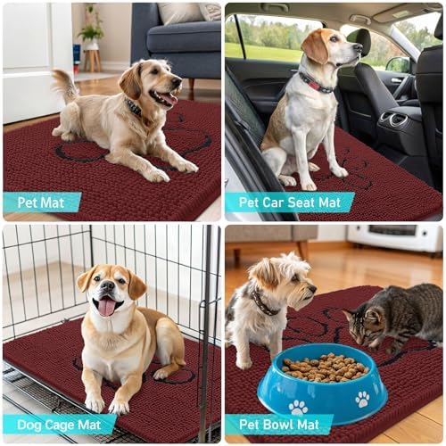 OLANLY Dog Door Mat for Muddy Paws 30x20, Paw Print Design Chenille Mud Mat - Image 7