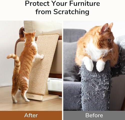FUKUMARU Sisal Cat Scratcher Ramp Wood Cat Scratching Post L Shape Wall - Image 4