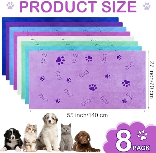 8 Pcs Dog Towel for Drying, 55 x 28 Inch, Dog Paw and Bone, Classic Color - Image 2