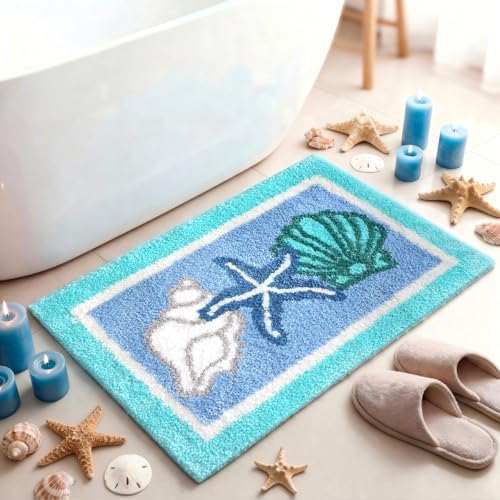 Boao Coastal Bathroom Rug Seashells Starfish Ocean Non Slip 16" x 24" by Boao