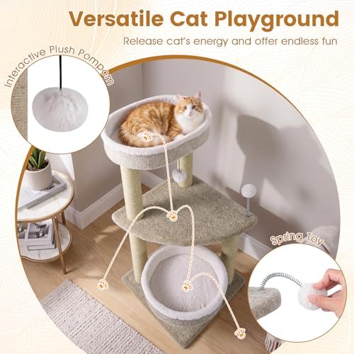 PETSITE 36-inch Modern Cat Tree, 2 Comfy Cat Beds, Interactive Hanging Ball - Image 6