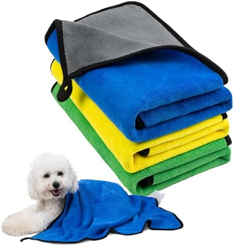 MICOOYO Dog Towels for Drying Dogs 3 Pack, Ultra Absorbent Microfiber Pet Bath by MICOOYO