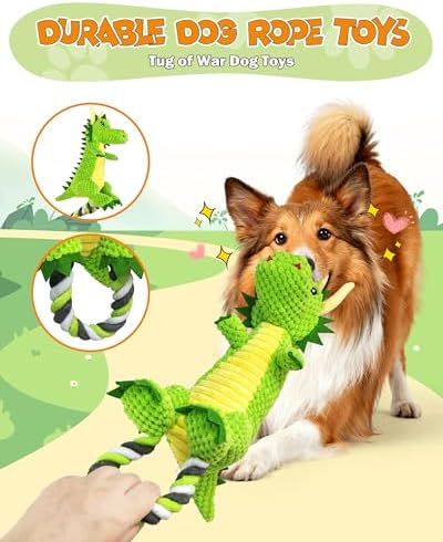 Jeefome Interactive Squeaky Dog Chew Toy, Plush Dog Rope Toys - Image 2