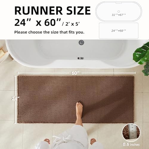 TYUU Waffle Runner Rug Bathroom, Long Boho Bath Mat, 60x24 Mocha - Image 2