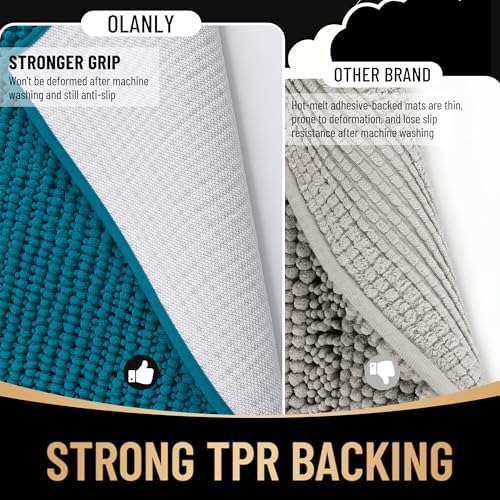 OLANLY Thick Chenille Bathroom Runner Rugs Mats 59x24, Peacock Blue - Image 5
