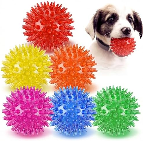 6 Pack Squeaky Spiky Dog Balls, Puppy Chew Toys by Mkobon
